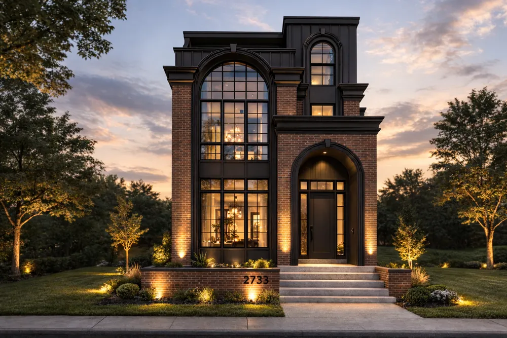 Rendering of a brick infill at dusk