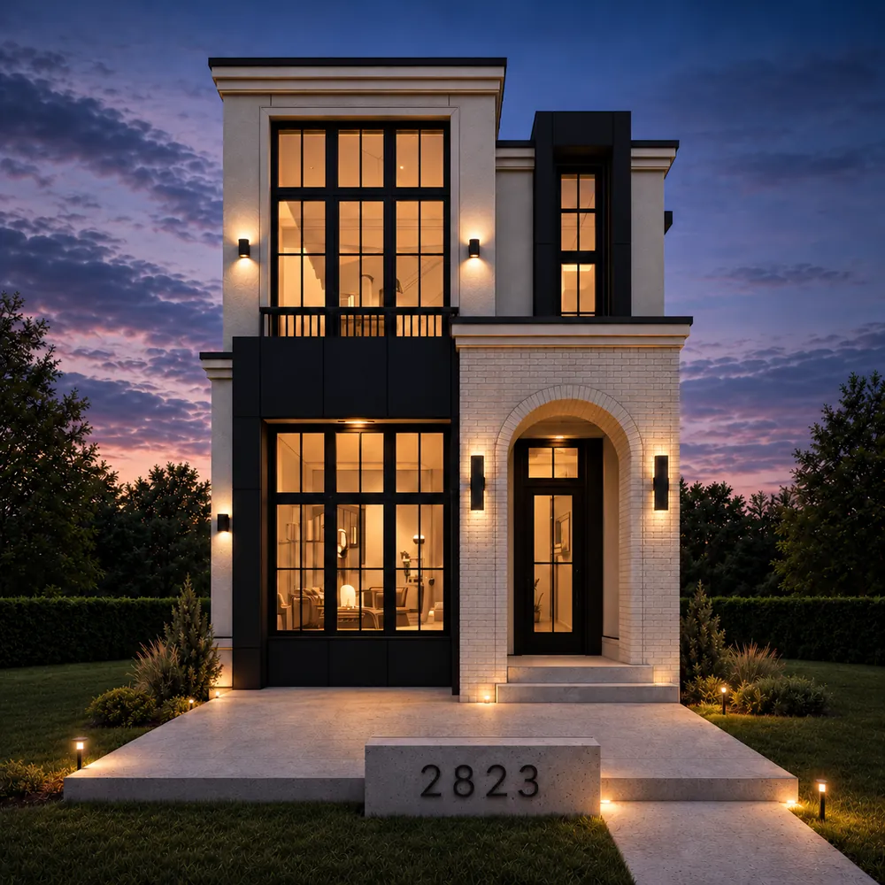 Rendering of a brick infill at dusk